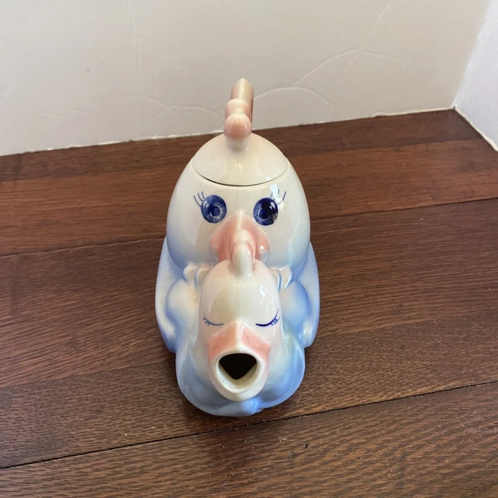 Vintage Teapot with lid- Rooster with Hen, Japan,‎ Pinks And Blues, Rare